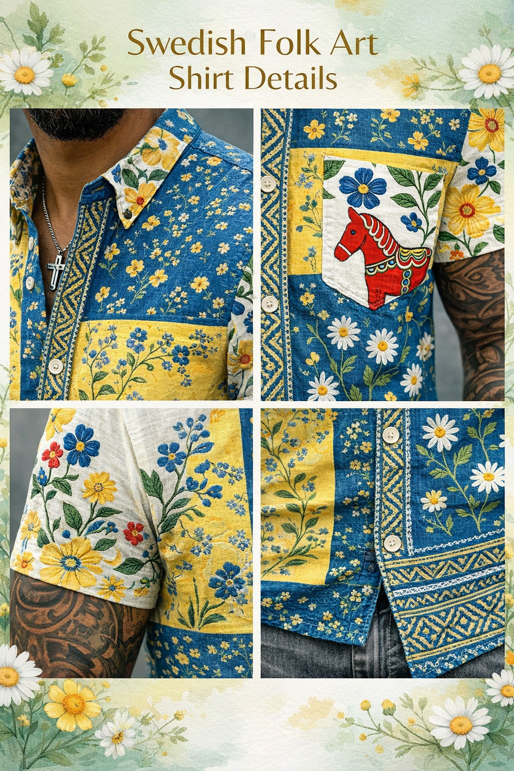 Men's Swedish Midsummer Festival Commemorative Art Print Short-Sleeve Shirt