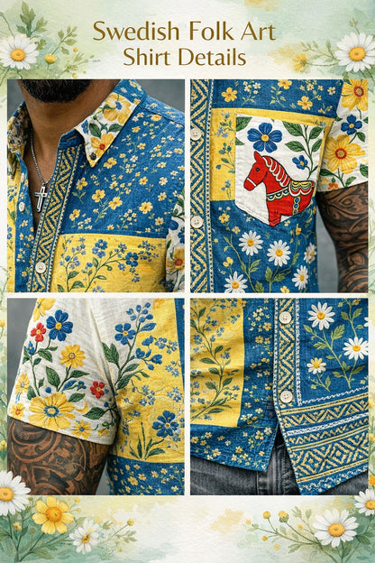 Men's Swedish Midsummer Festival Commemorative Art Print Short-Sleeve Shirt