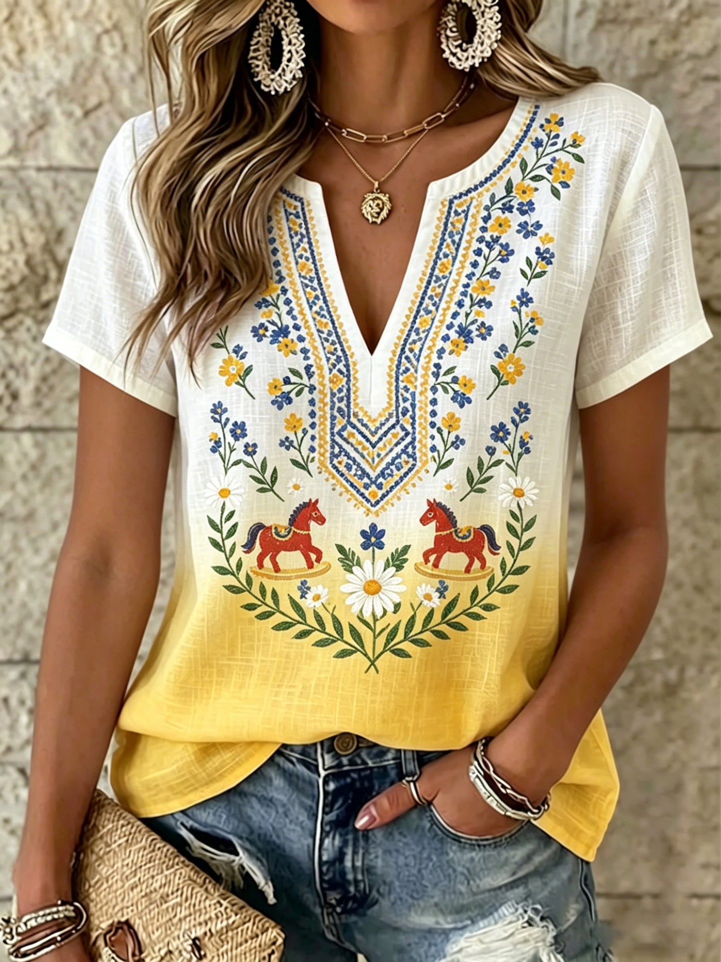 Women's Swedish Midsummer Festival Commemorative Art Print Top