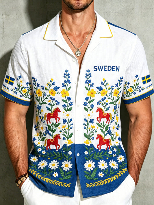 Men's Midsummer Floral Print Waffle Shirt