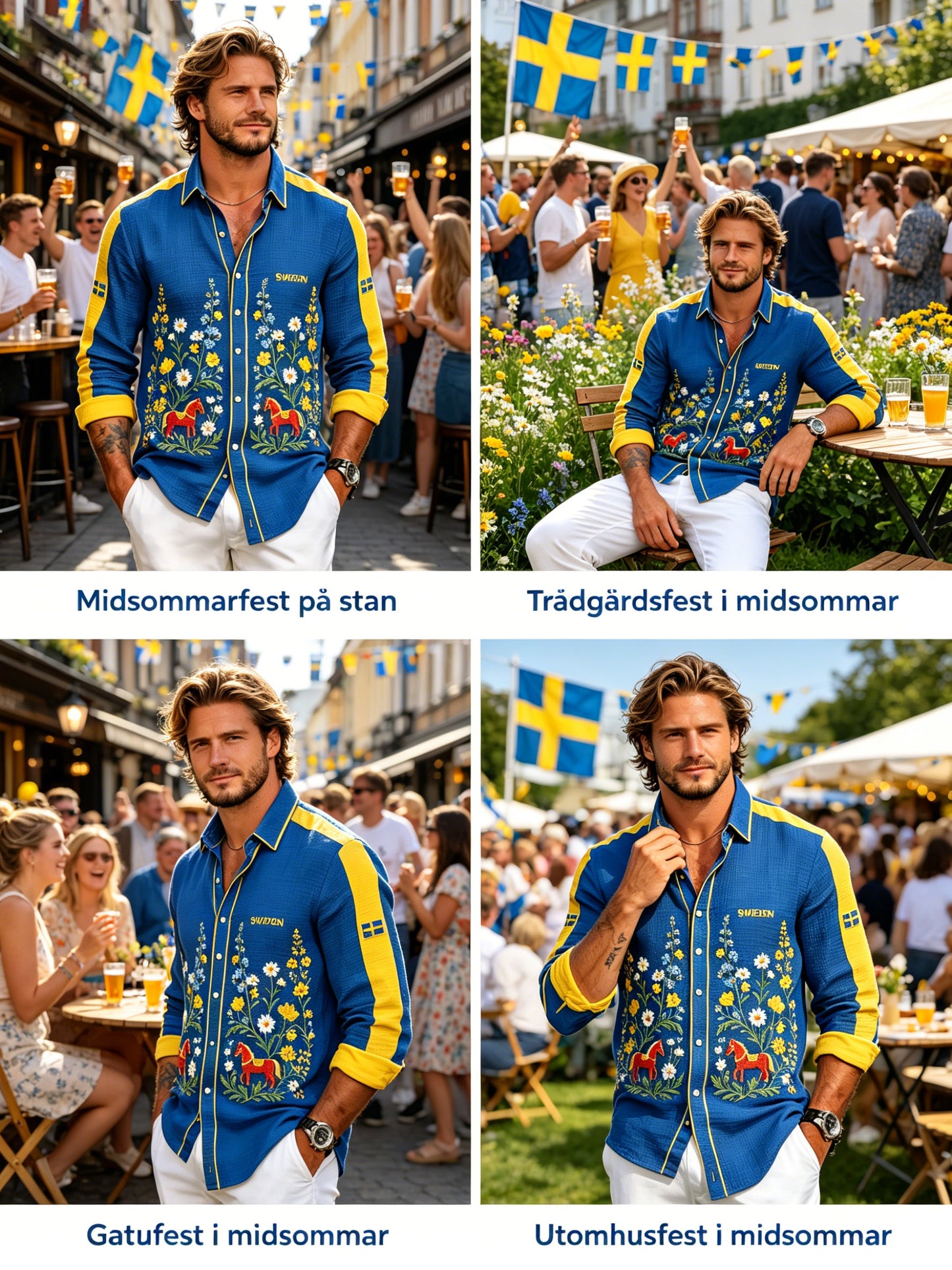 Men's Midsummer Floral Print Waffle-Textured Long-Sleeve Shirt