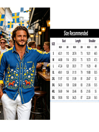Men's Midsummer Floral Print Waffle-Textured Long-Sleeve Shirt