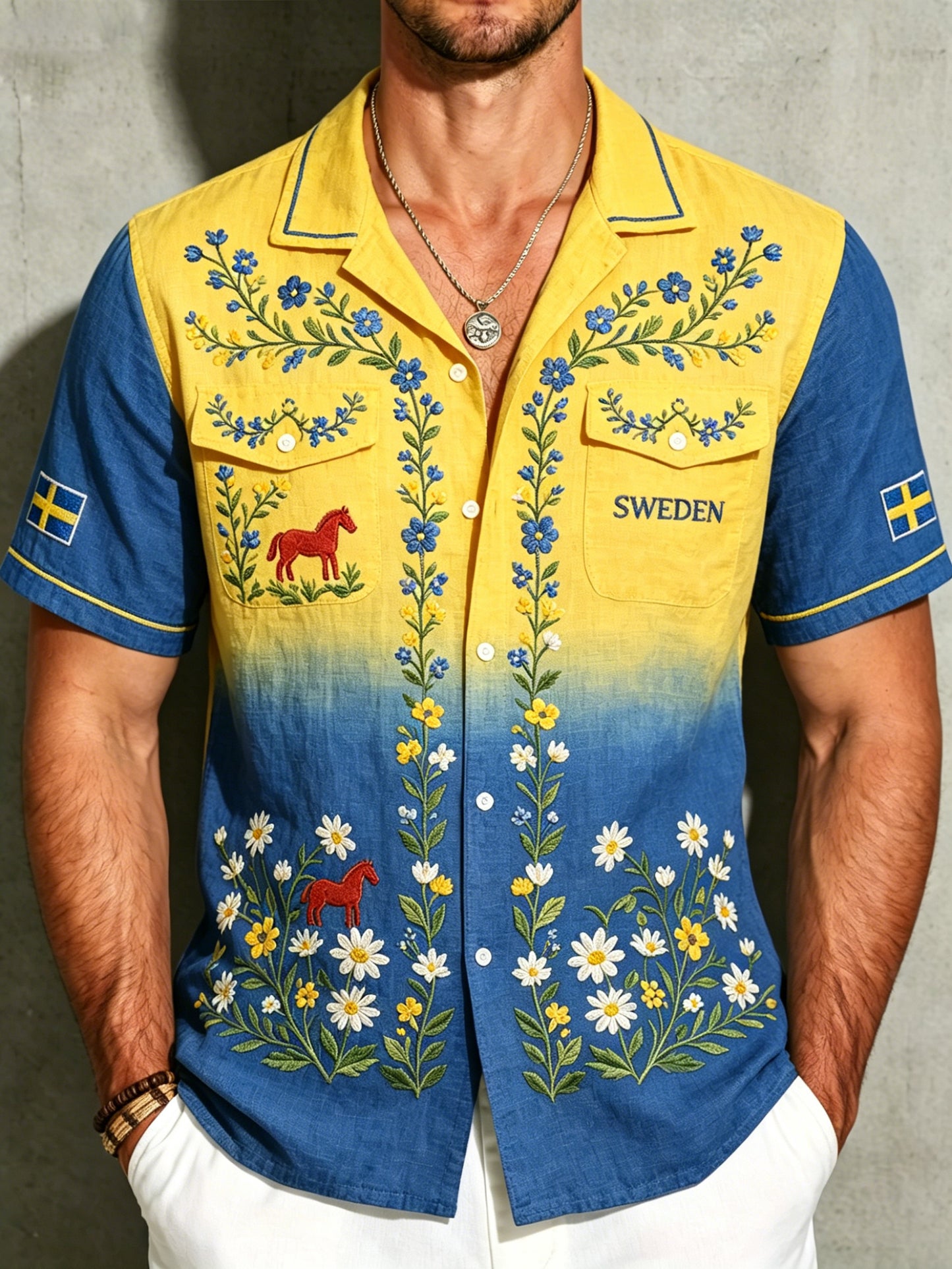 Men's Midsummer Floral Print Cotton-Linen Shirt