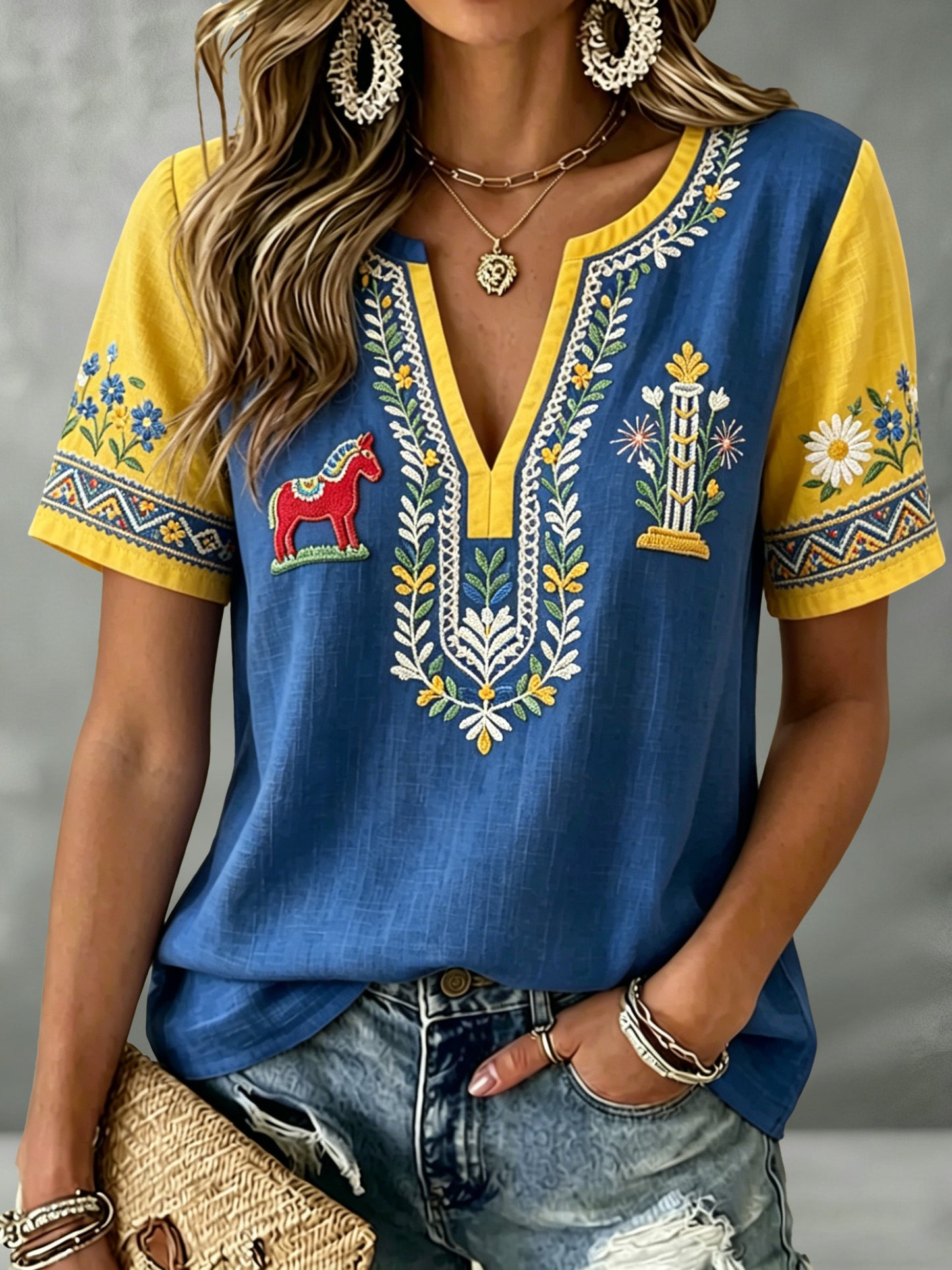 Women's Swedish Midsummer Festival Commemorative Art Print Top