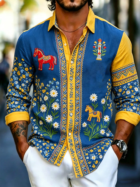 Men's Swedish Midsummer Festival Commemorative Art Print Long-Sleeve Shirt