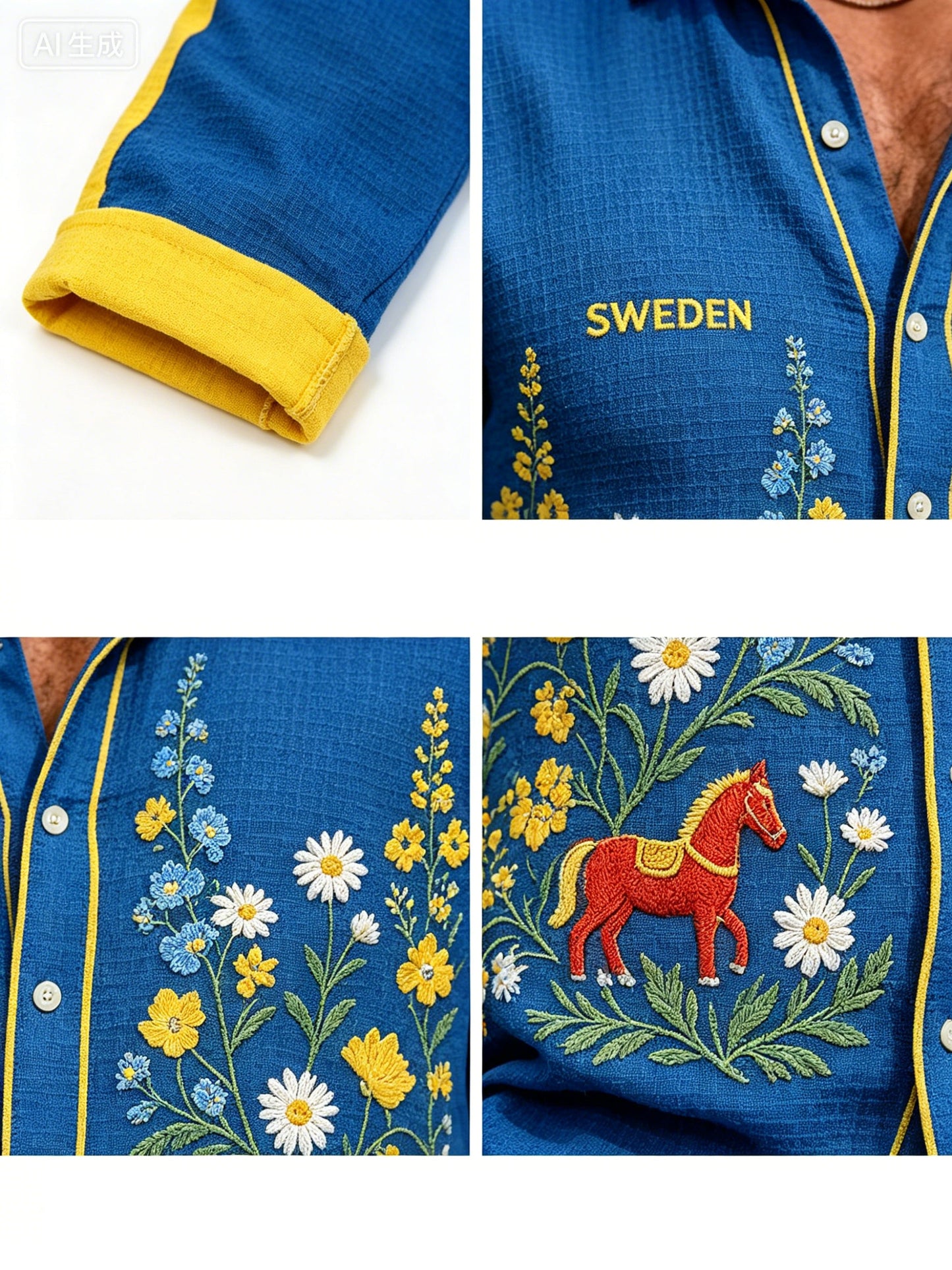 Men's Midsummer Floral Print Waffle-Textured Long-Sleeve Shirt