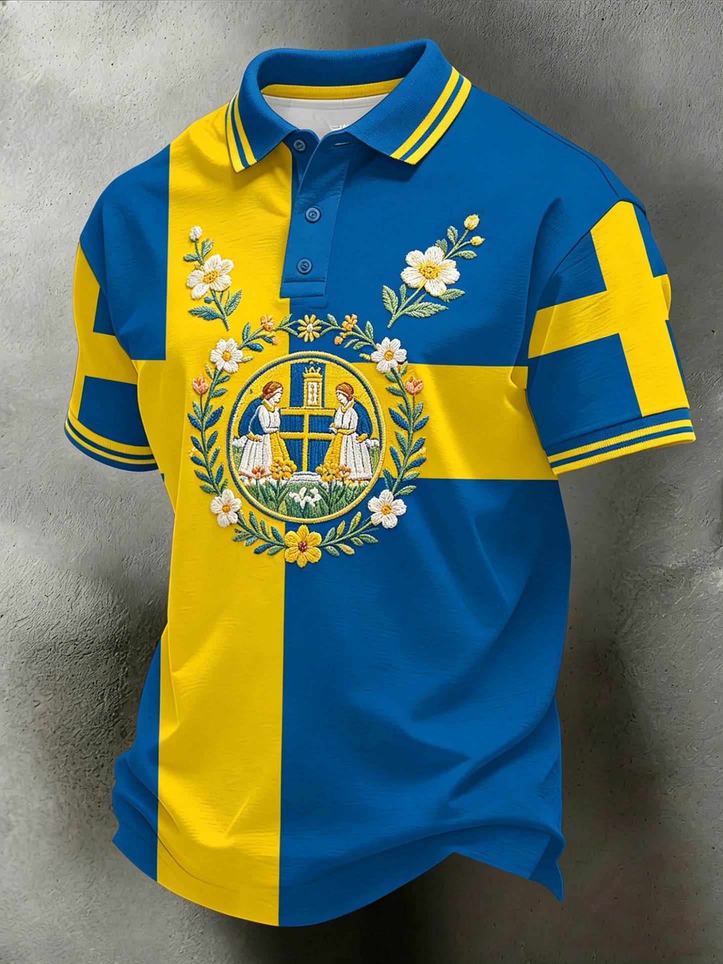 Men's Swedish Midsummer Festival Commemorative Art Print Polo