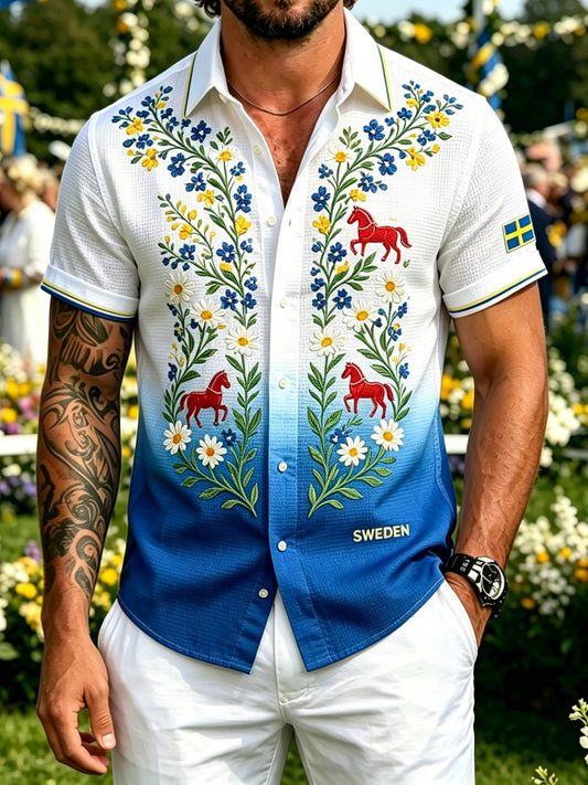 Men's Midsummer Floral Print Waffle Shirt