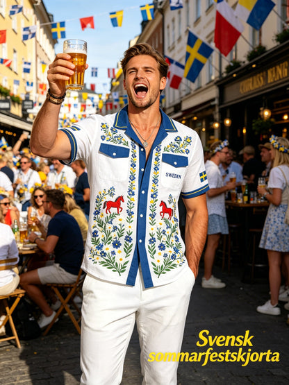 Men's Midsummer Floral Print Cotton-Linen Shirt