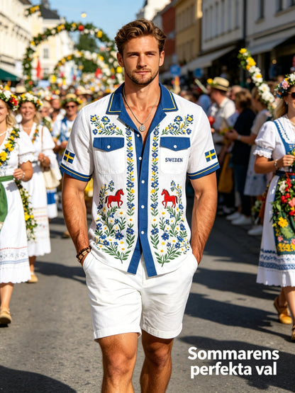 Men's Midsummer Floral Print Cotton-Linen Shirt