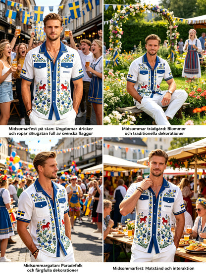 Men's Midsummer Floral Print Cotton-Linen Shirt