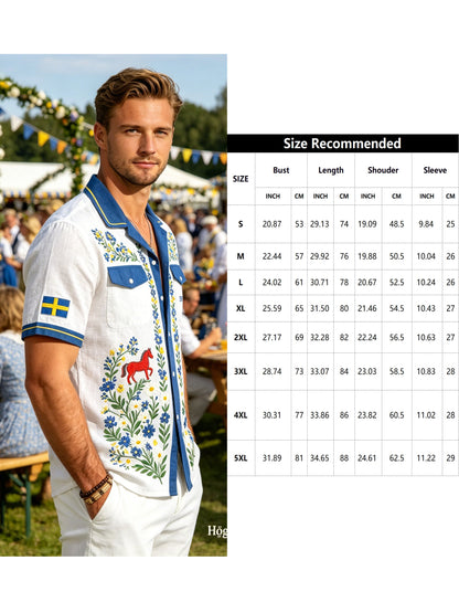 Men's Midsummer Floral Print Cotton-Linen Shirt