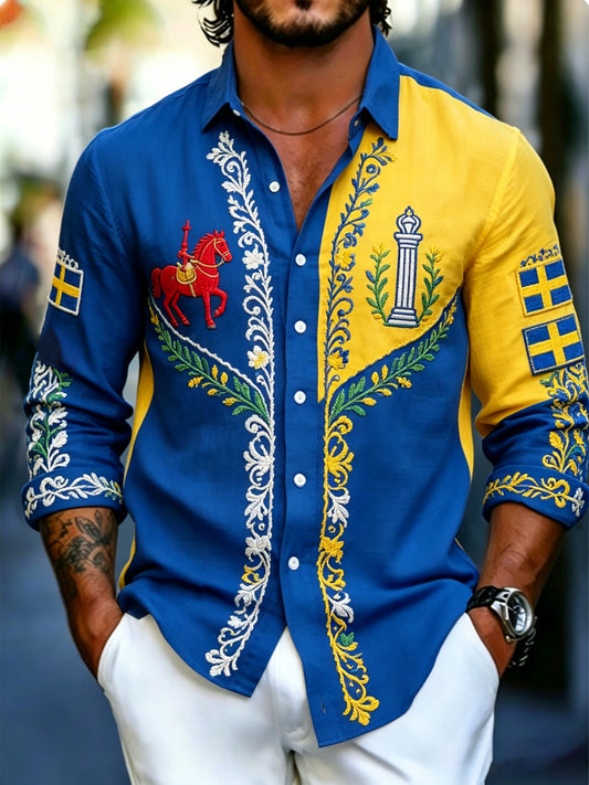 Men's Swedish Midsummer Festival Commemorative Art Print Long-Sleeve Shirt