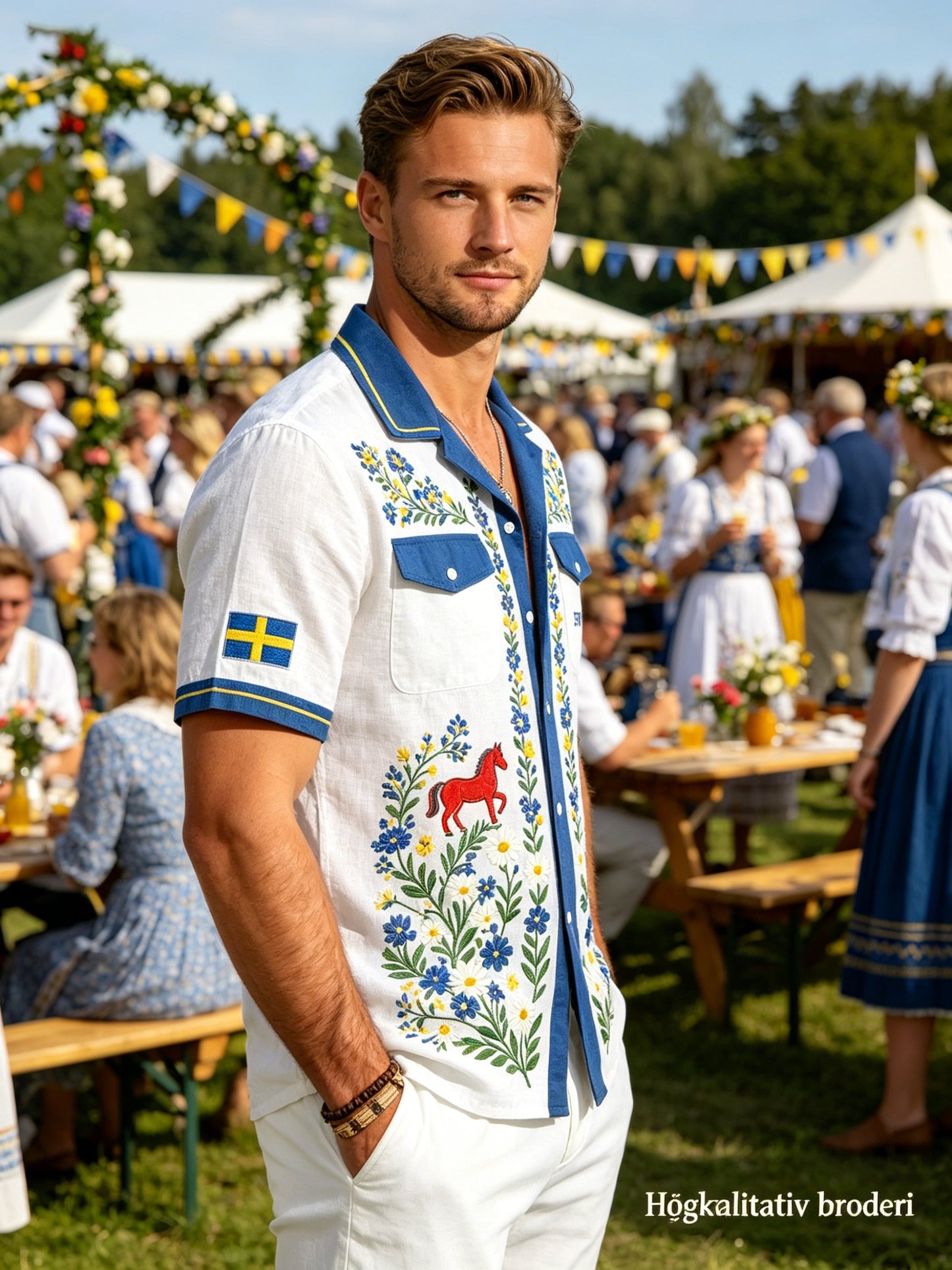 Men's Midsummer Floral Print Cotton-Linen Shirt