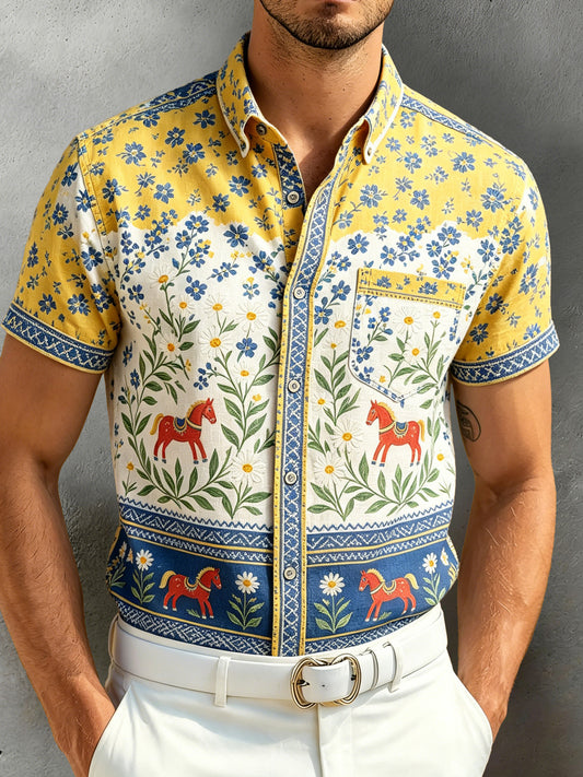 Men's Swedish Midsummer Festival Commemorative Art Print Short-Sleeve Shirt