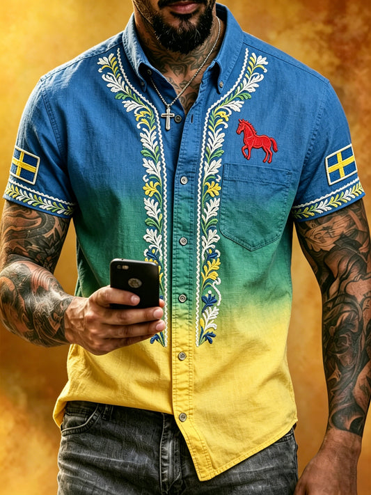 Men's Swedish Midsummer Festival Commemorative Art Print Short-Sleeve Shirt