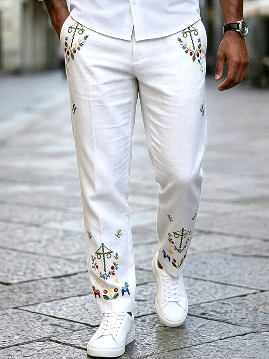 Men's Vintage Swedish Midsummer Wreath Cotton-Linen Casual Pants