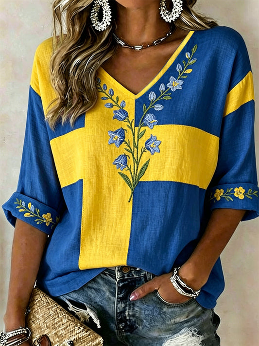 Women's Swedish Plants And Flowers Print Casual T-shirt
