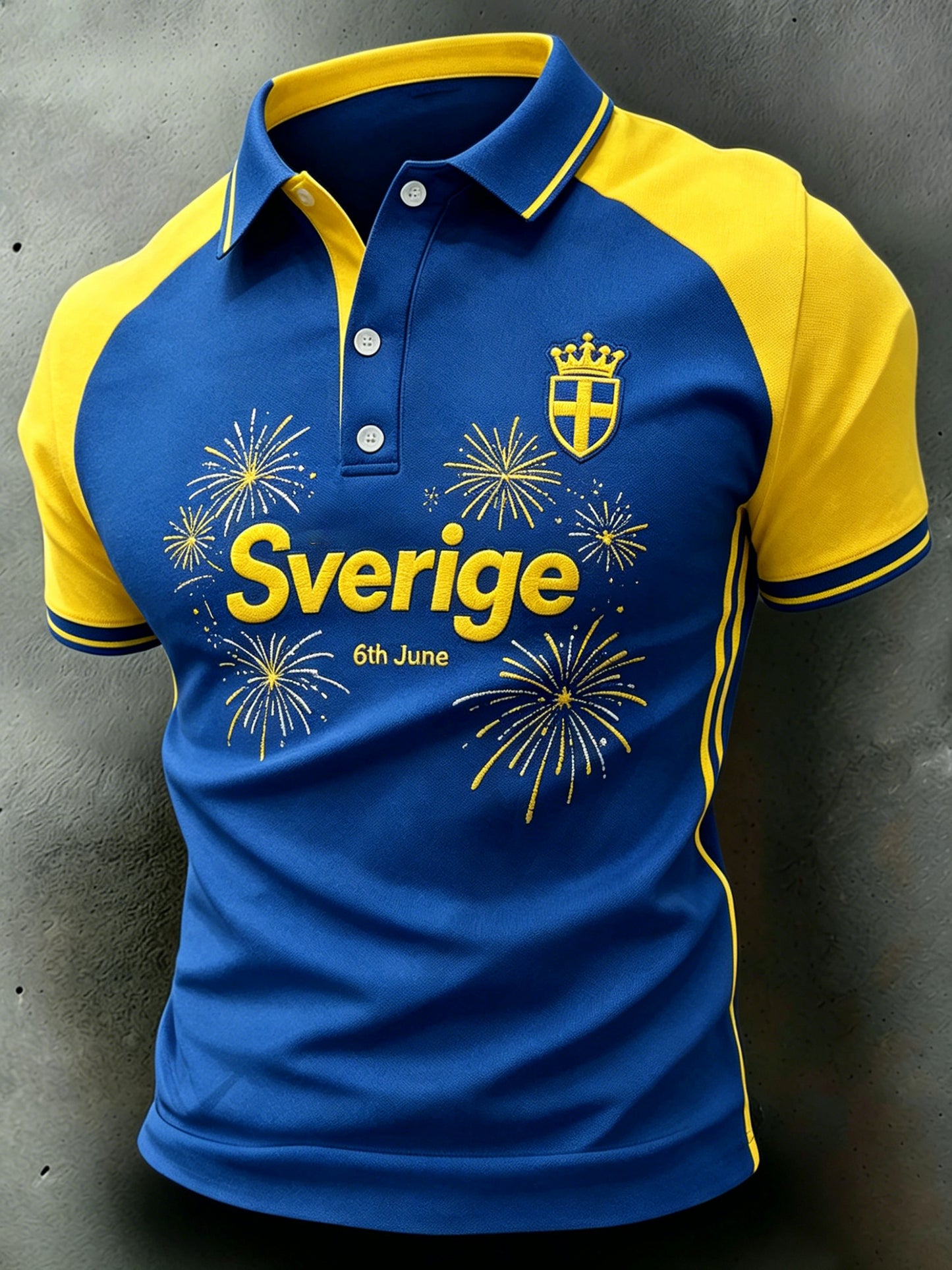 Men's National Day Themed Print Color-Blocked Polo Shirt