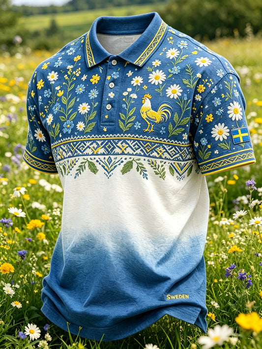 Men's Midsummer Festival Floral Gradient Color Casual Polo Shirt