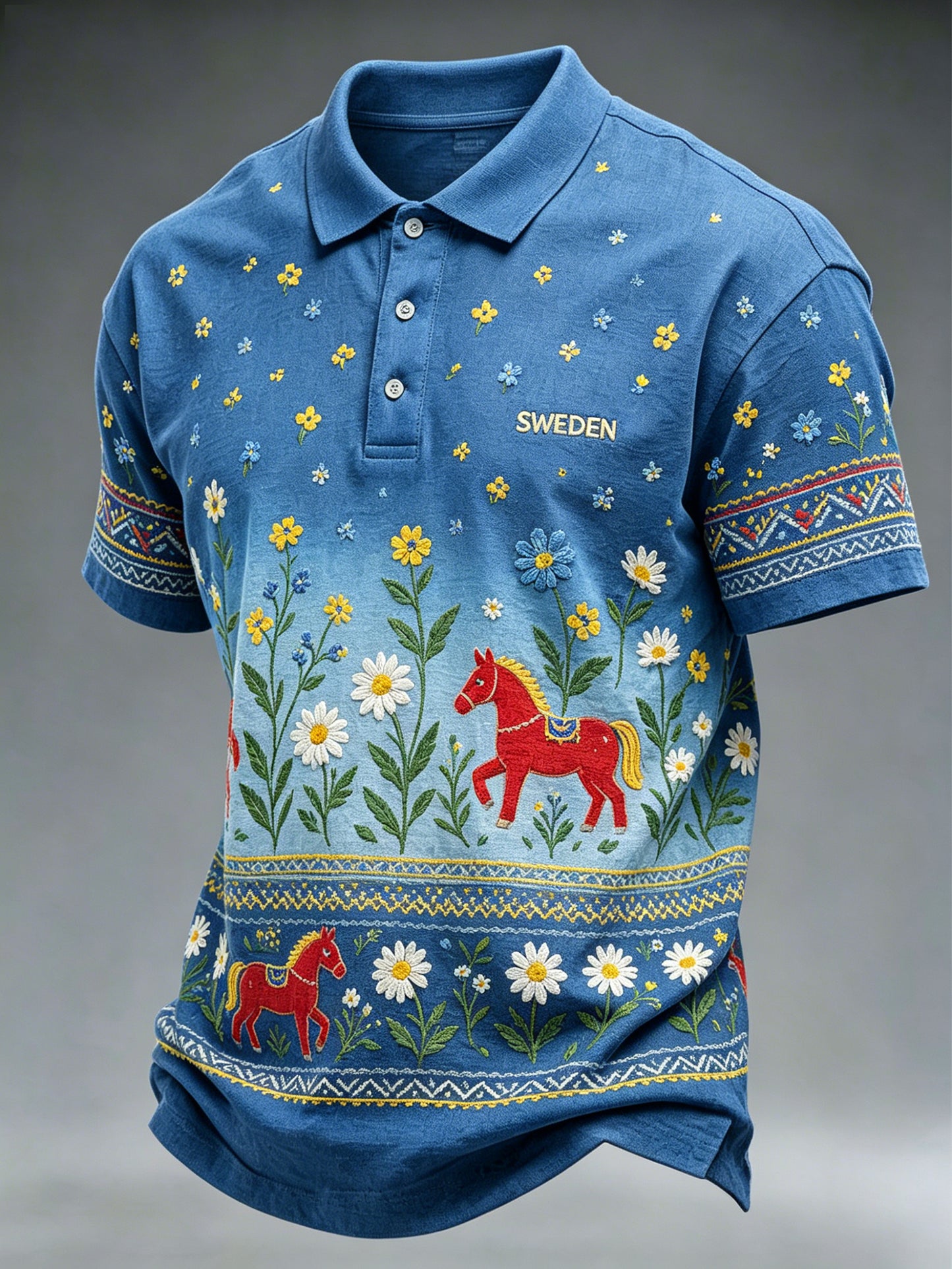Men's Midsummer Festival Floral Gradient Color Casual Polo Shirt