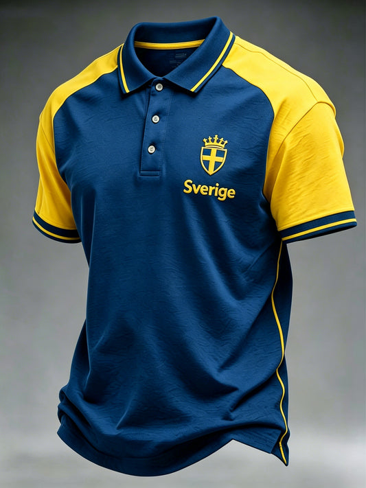 Men's National Day Themed Print Color-Blocked Polo Shirt
