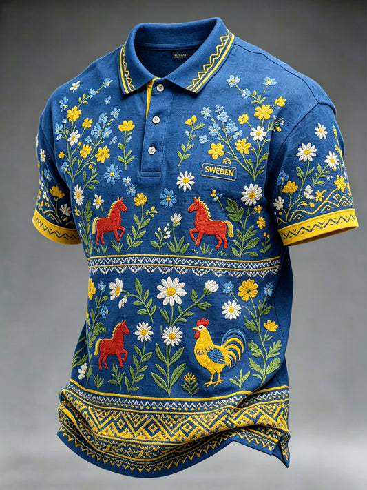 Men's Midsummer Festival Floral Gradient Color Casual Polo Shirt