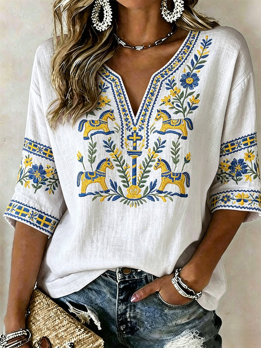 Women's Swedish Midsummer Print Casual T-shirt