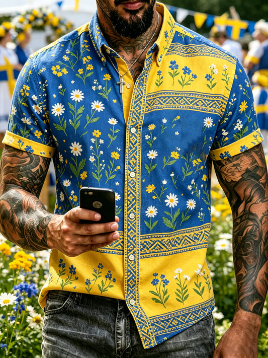 Men's Swedish Midsummer Festival Art Print Short-Sleeve Shirt