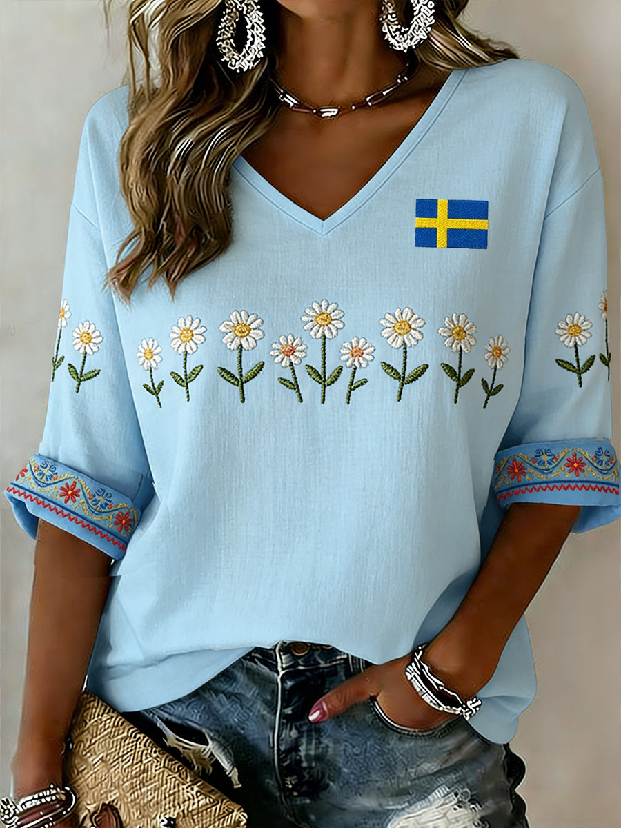 Retro Midsummer Festival Art Print Casual Top