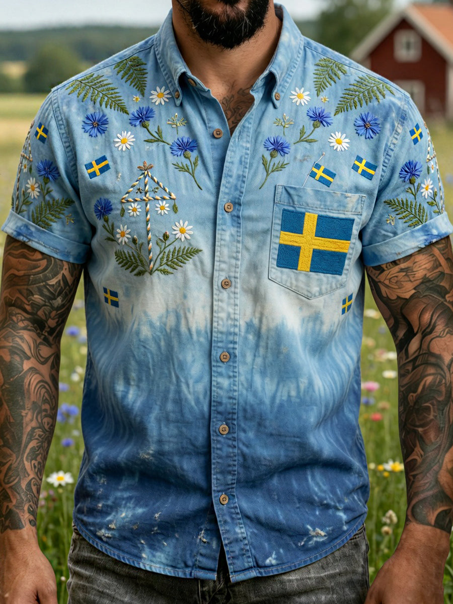 Retro Midsummer Festival Art Print Casual Shirt