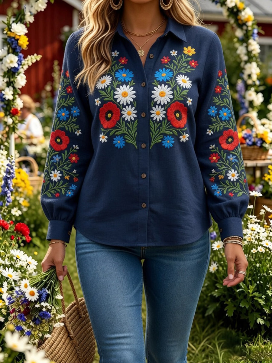 Retro Midsummer Festival Art Print Casual Shirt
