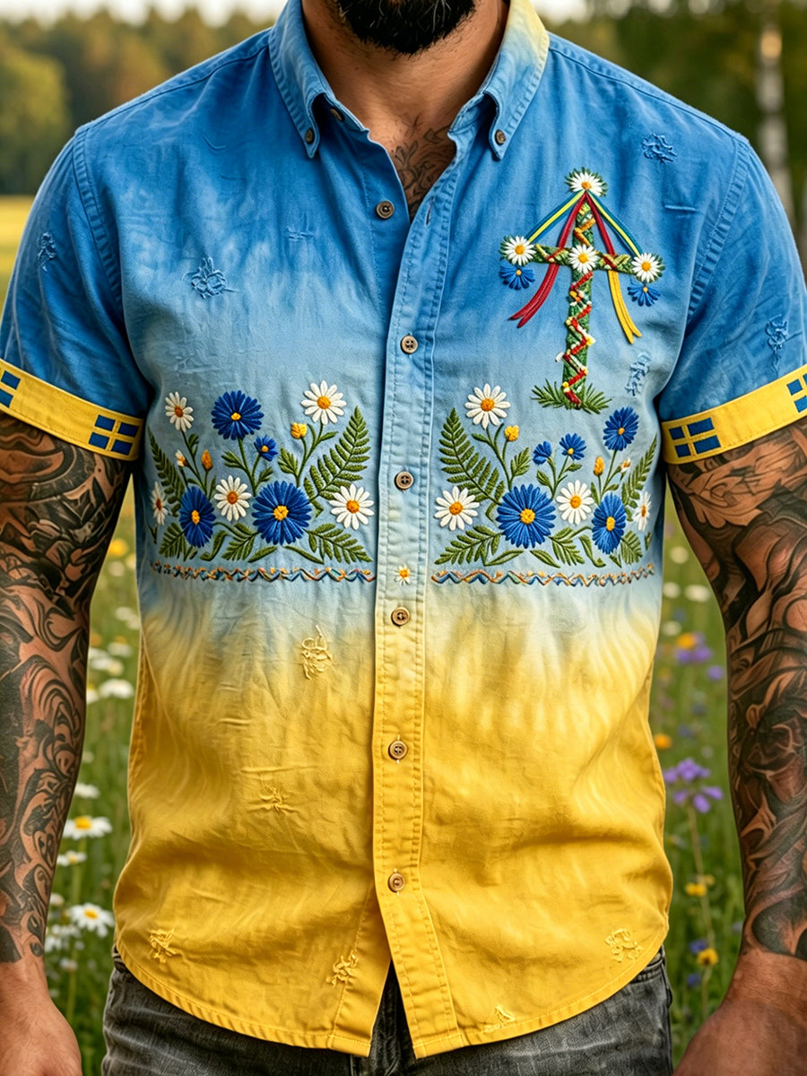 Retro Midsummer Festival Art Print Casual Shirt