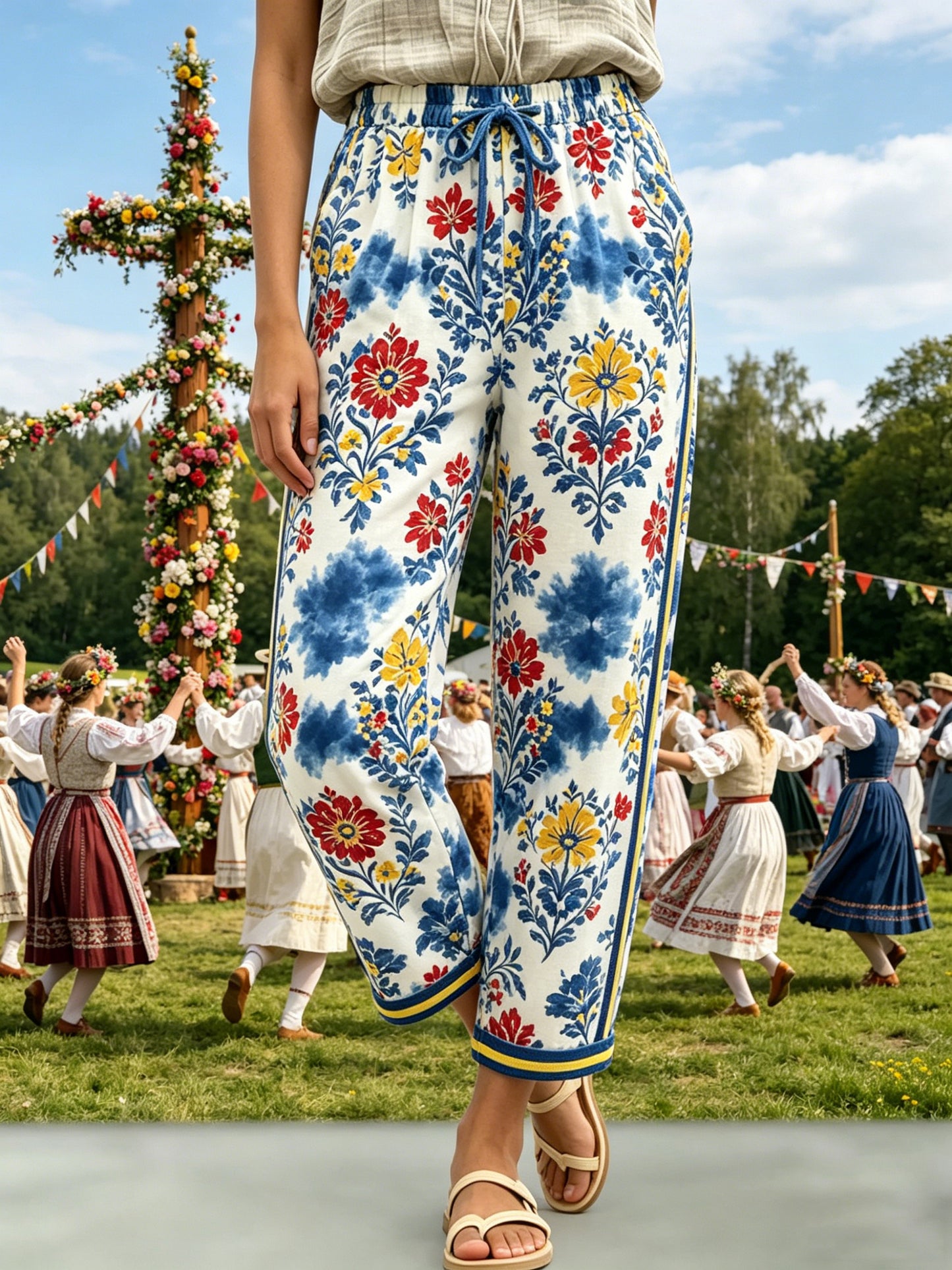 Women's Swedish Midsummer Festival Art-Print Trousers