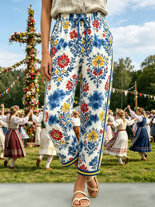 Women's Swedish Midsummer Festival Art-Print Trousers