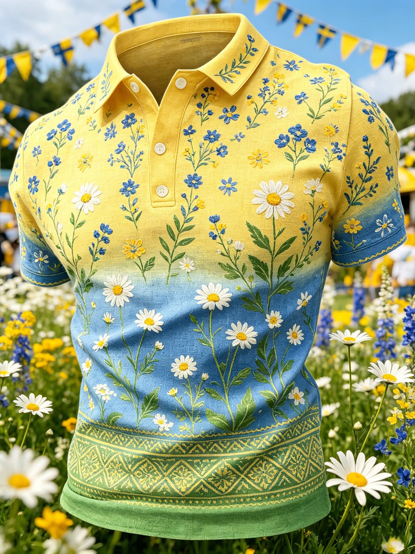 Men's Swedish Midsummer Festival Art-Print Polo Shirt