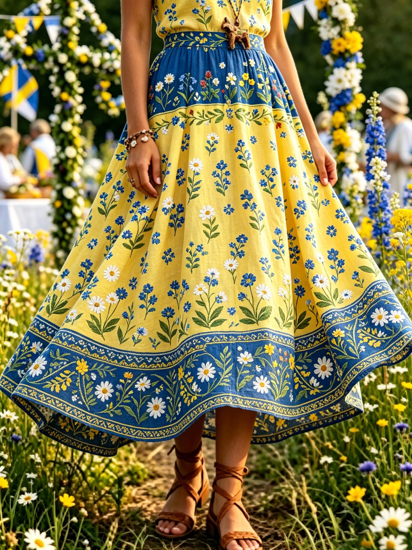 Women's Swedish Midsummer Festival Art Print Skirt