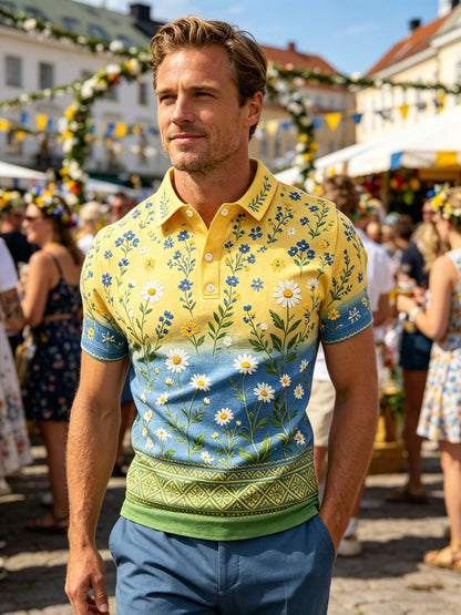 Men's Swedish Midsummer Festival Art-Print Polo Shirt
