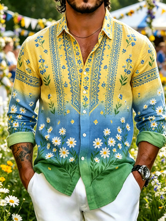 Men's Swedish Midsummer Festival Art Print Long-Sleeve Shirt