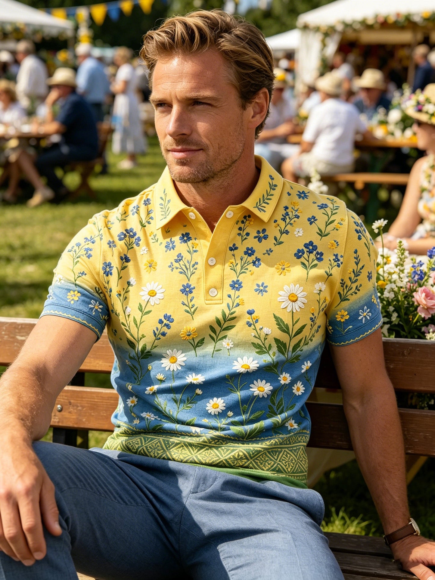 Men's Swedish Midsummer Festival Art-Print Polo Shirt