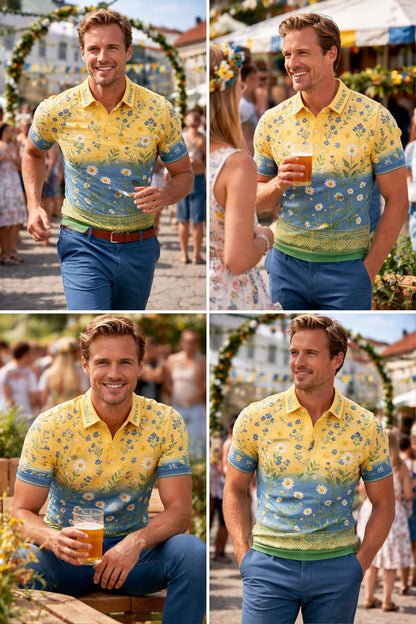 Men's Swedish Midsummer Festival Art-Print Polo Shirt