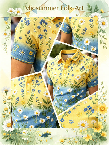 Men's Swedish Midsummer Festival Art-Print Polo Shirt