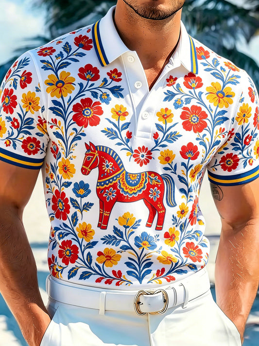 Men's Swedish Midsummer Festival Art-Print Polo Shirt