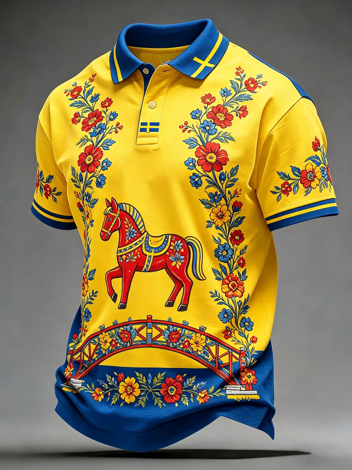 Men's Swedish Midsummer Festival Art-Print Polo Shirt