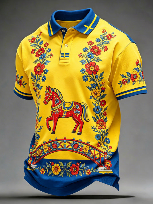 Men's Swedish Midsummer Festival Art-Print Polo Shirt