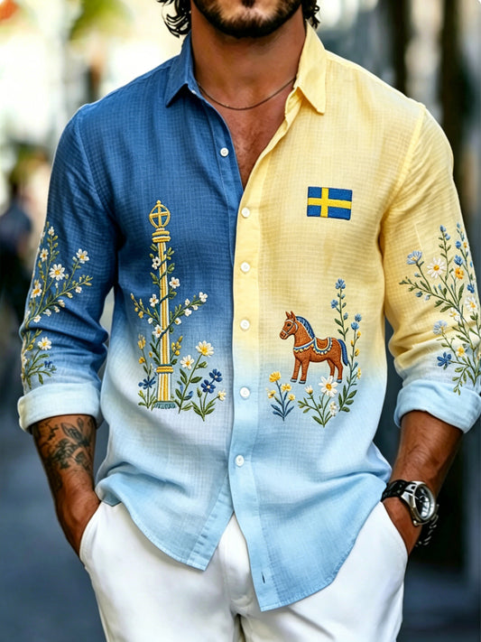 Men's Swedish Midsummer Festival Art Print Long-Sleeve Shirt