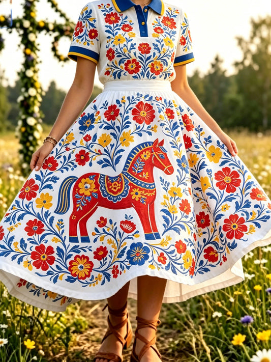 Women's Swedish Midsummer Festival Art Print Skirt