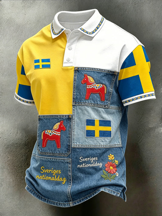 Men's Swedish Midsummer Festival Art-Print Polo Shirt
