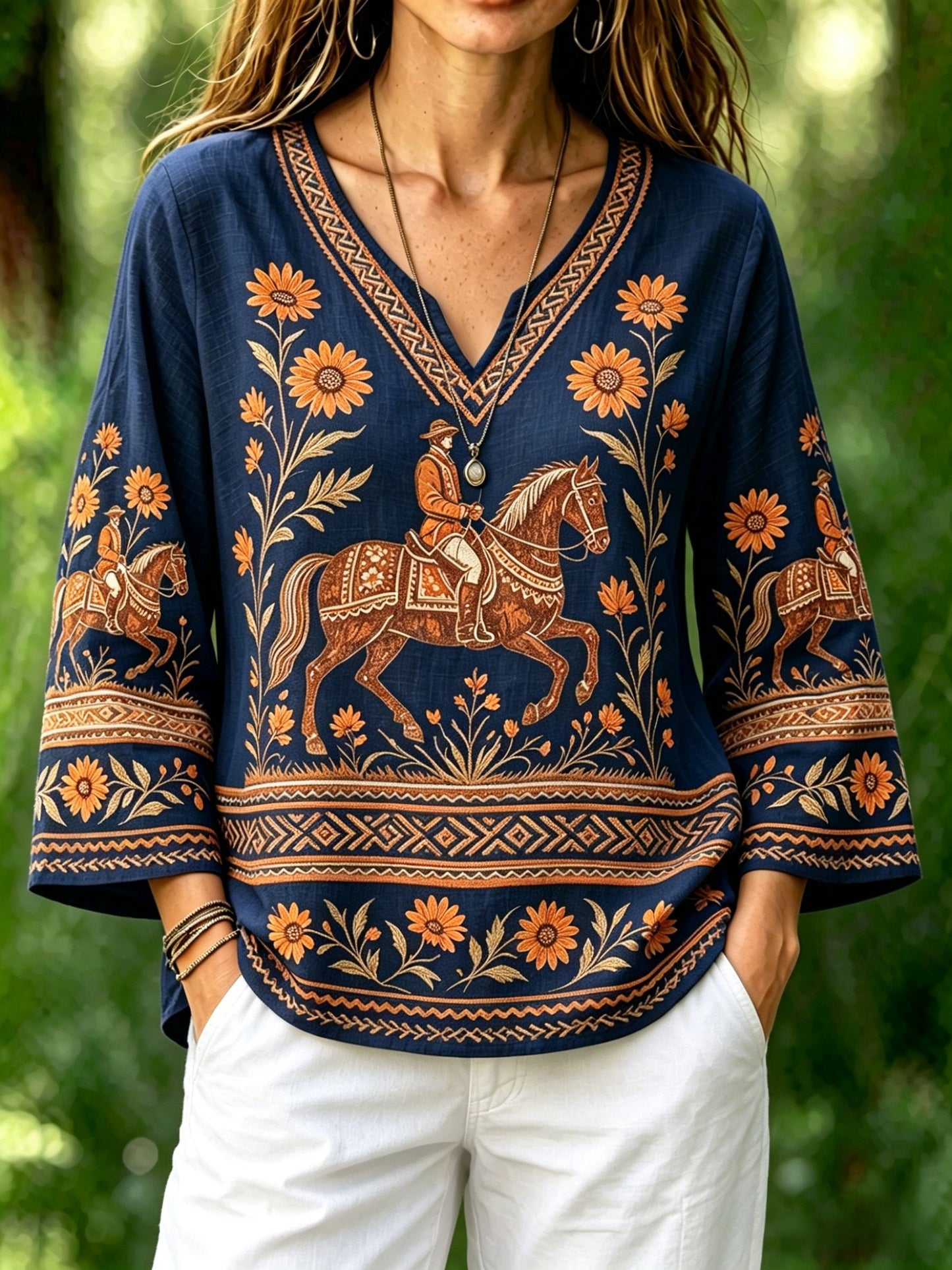 Women's Retro Swedish Midsummer Folk Floral Cotton-Linen Blouse