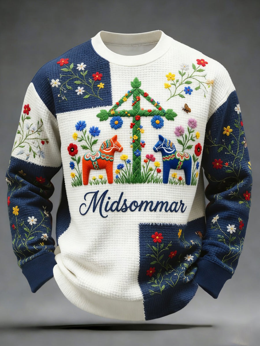 Retro Midsummer Festival Art Print Casual Crewneck Sweatshirt